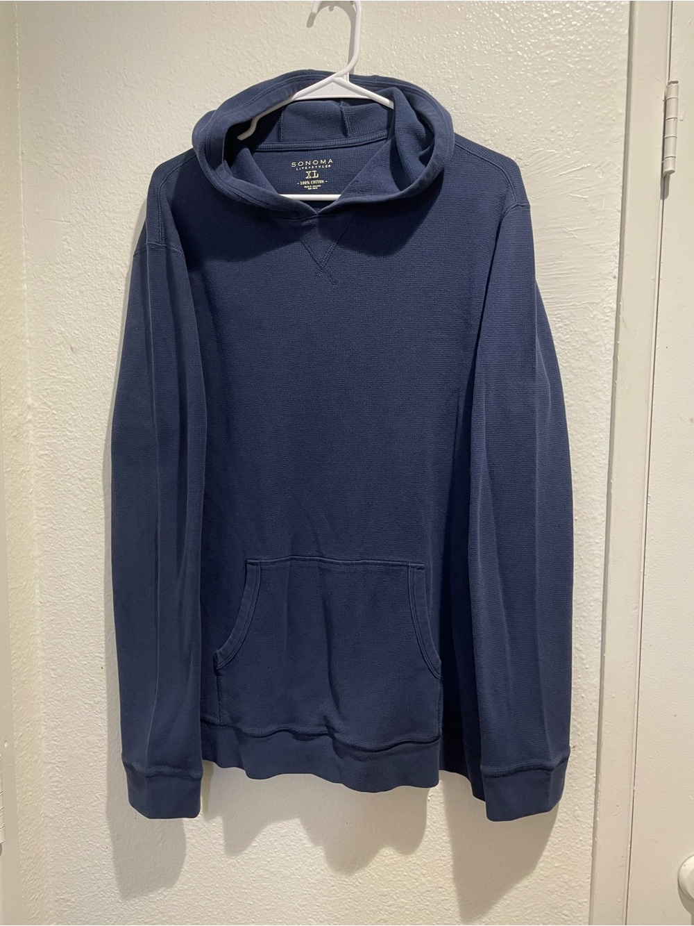 Sonoma Life + Style Men's XL Navy Blue 100% Cotton Waffle Knit Thermal Hoodie